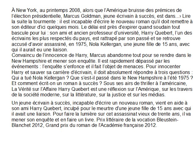 la vérite sur l'affaire Harry Quebert, Joël Dicker