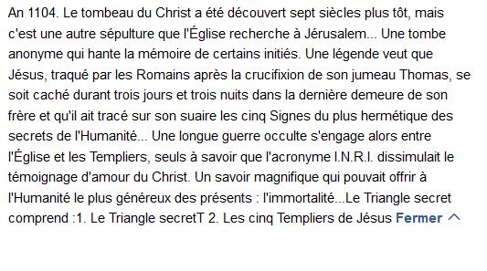 Le triangle secret Tome 2 ; les cinq templiers de Jésus