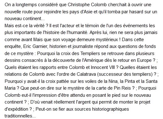 Christophe Colomb le dernier des Templiers, Eric Garnier