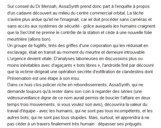  Journal d'un AssaSynth Tome 6 : télémétrie fugitive 