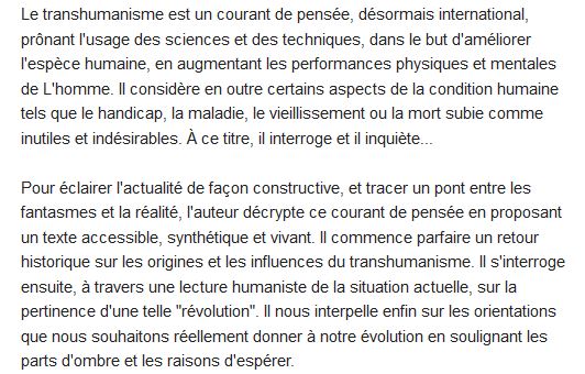  Le transhumanisme ; faut-il avoir peur de l'avenir ? 