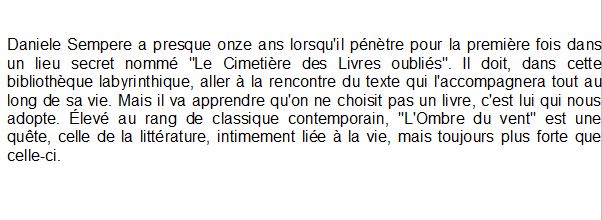  Le cimetière des livres oubliés Tome 1 ; l'ombre du vent 