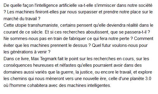 La vie 3.0 Etre humain à l'ère de l'intelligence artificielle