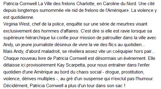 La Ville des frelons, Patricia Cornwell