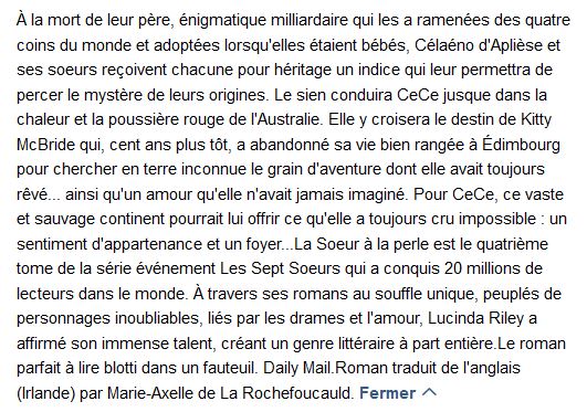 Les sept Soeurs - Tome 4 la Soeur à la perle , Lucinda Riley