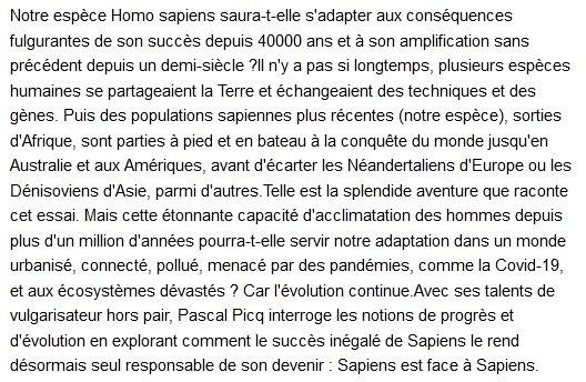  Sapiens face à Sapiens , Pascal Picq 