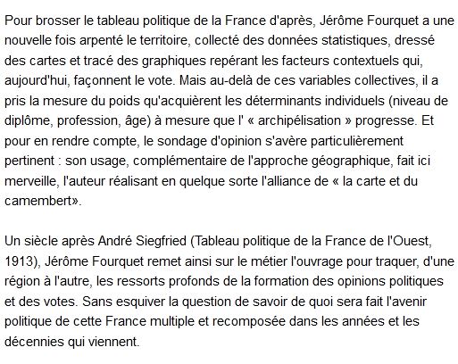  La France d'après. Tableau politique Par Jérôme Fourquet 