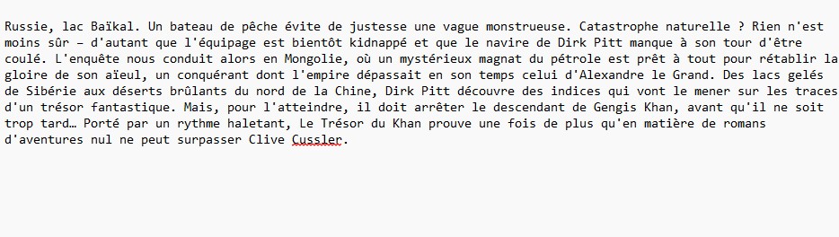 Le trésor du Khan, Clive Cussler et Dirk Cussler
