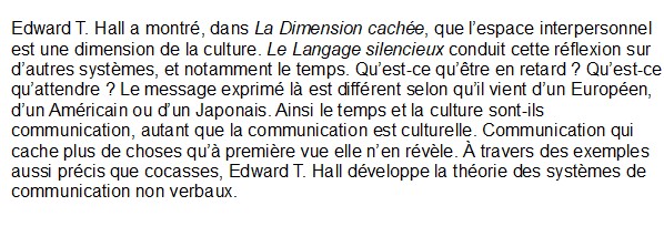 Le langage silencieux, Edward T. Hall