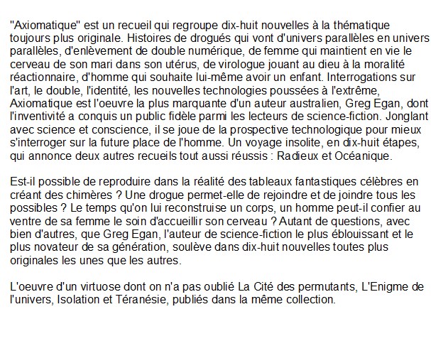 Axiomatique, Greg Egan