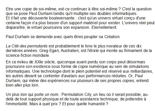 La Cité des permutants, Greg Egan