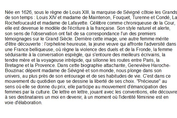 Madame de Sévigné, Geneviève Haroche-Bouzinac 
